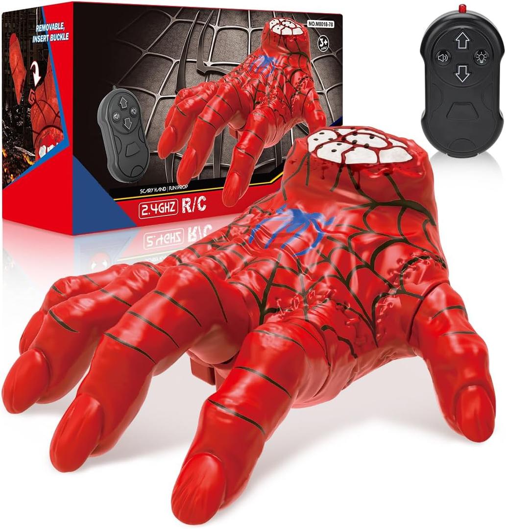 Halloween Crawling Thing Hand – Spider Hero Model, Remote Control Toy with Spooky Sound & LED Light, Quick-Move, Battery Powered Gift for Kids Birthday Holiday