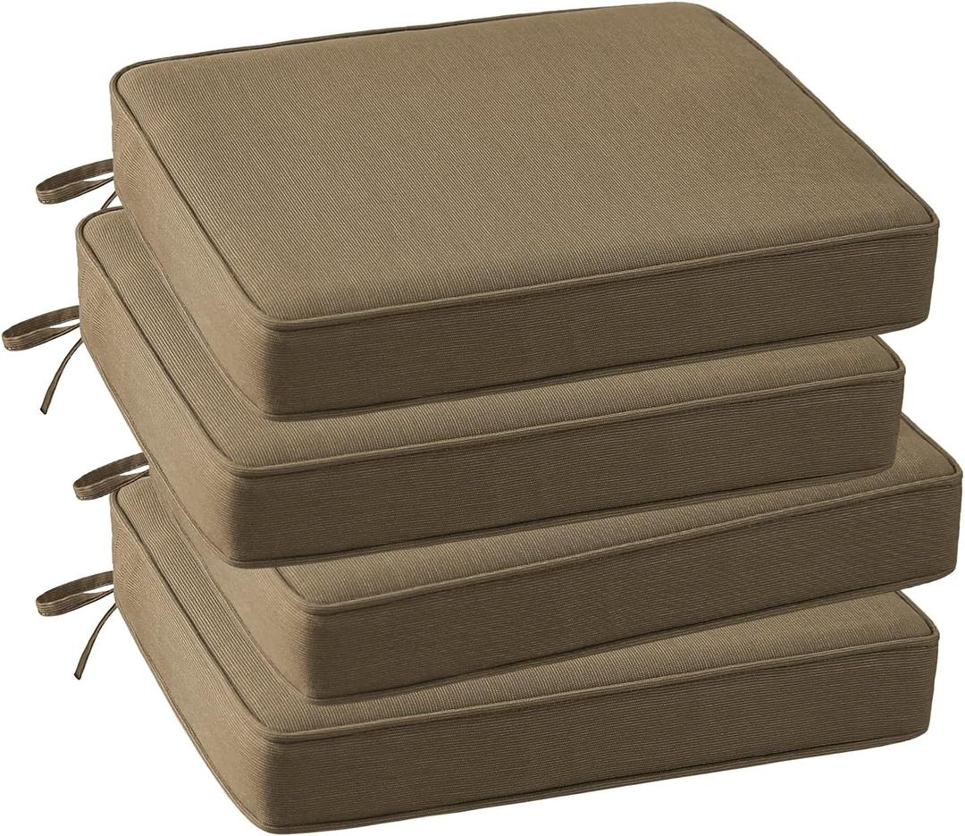 Outdoor Sunbrella Square Corner Seat Cushion, 18.5"x16"x3", Set of 4, Non Slip Seat Cushion Pads with Removable Cover for Patio Furniture, Garden Yard Lawn, Specrtum Caribou