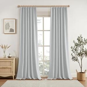 KangBang Pinch Pleated Light Grey Blackout Curtains 102 Inches Long, Linen Textured Noise Blocking Curtains for Living Room, Solid Pleat Modern Vertical Drapes with Hooks,42" W x 102" L,2 Panels
