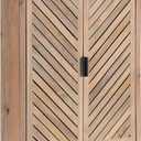 Mezzeta Decorative Modern Two-Door Floating Bathroom Cabinet; 22 x 7 x 28; Natural Wood; Decorative Solid Mango Wood Over The Toilet Storage Cabinet with Slatted Chevron