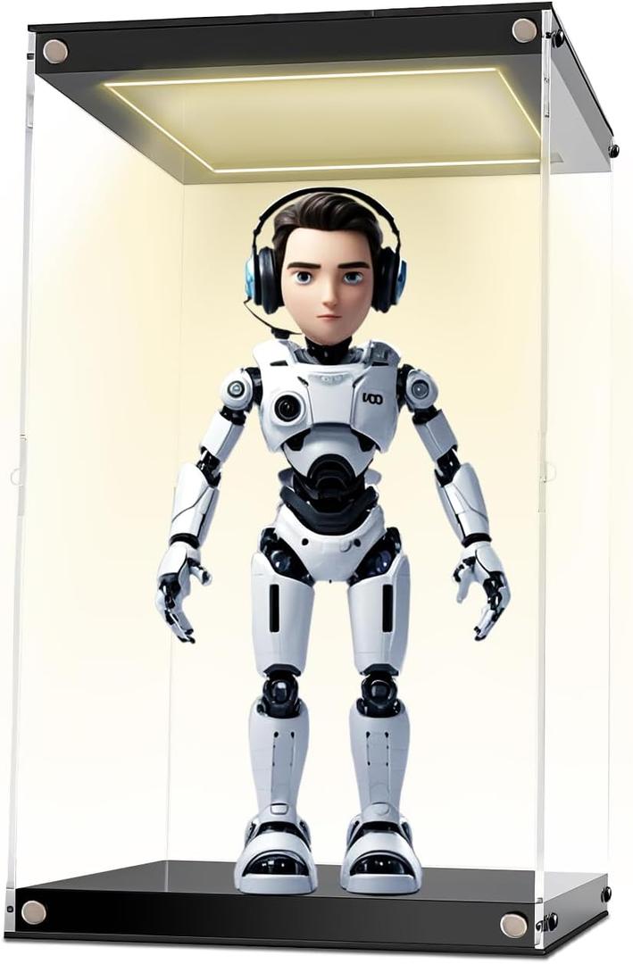 Clear Acrylic Display Case with LED Light for Trophy CollectiblesEasy Assemble Cube Display Box Dust Proof Protection Showcase for Action Figures Toys 8" Lx8 Dx12 H