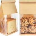 50 Pack Bakery Bags with Window, 5.1x3.9x11 Inches Tin Tie Tab Lock Resealable Cookie Bags for Packaging Bagels, Bread Loaf, Pastry, Baked Goods (Medium)