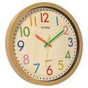 Foxtop Silent Kids Wall Clock 12 Inch Non-Ticking Battery Operated Colorful Childrens Clock for Classroom Playroom Nursery Bedrooms Kids Room School (Yellow)