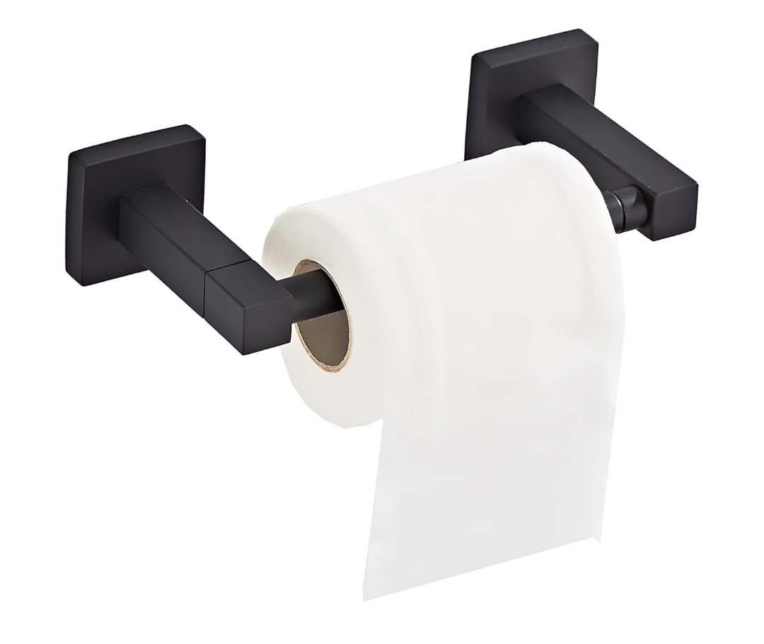 Matte Black Toilet Paper Holder Wall Mount, Bathroom Toilet Paper Holder for SUS 304 Stainless Steel, Double Post Pivoting Square Toilet Paper Roll Holder for Bathroom RV Paper Towels for TP