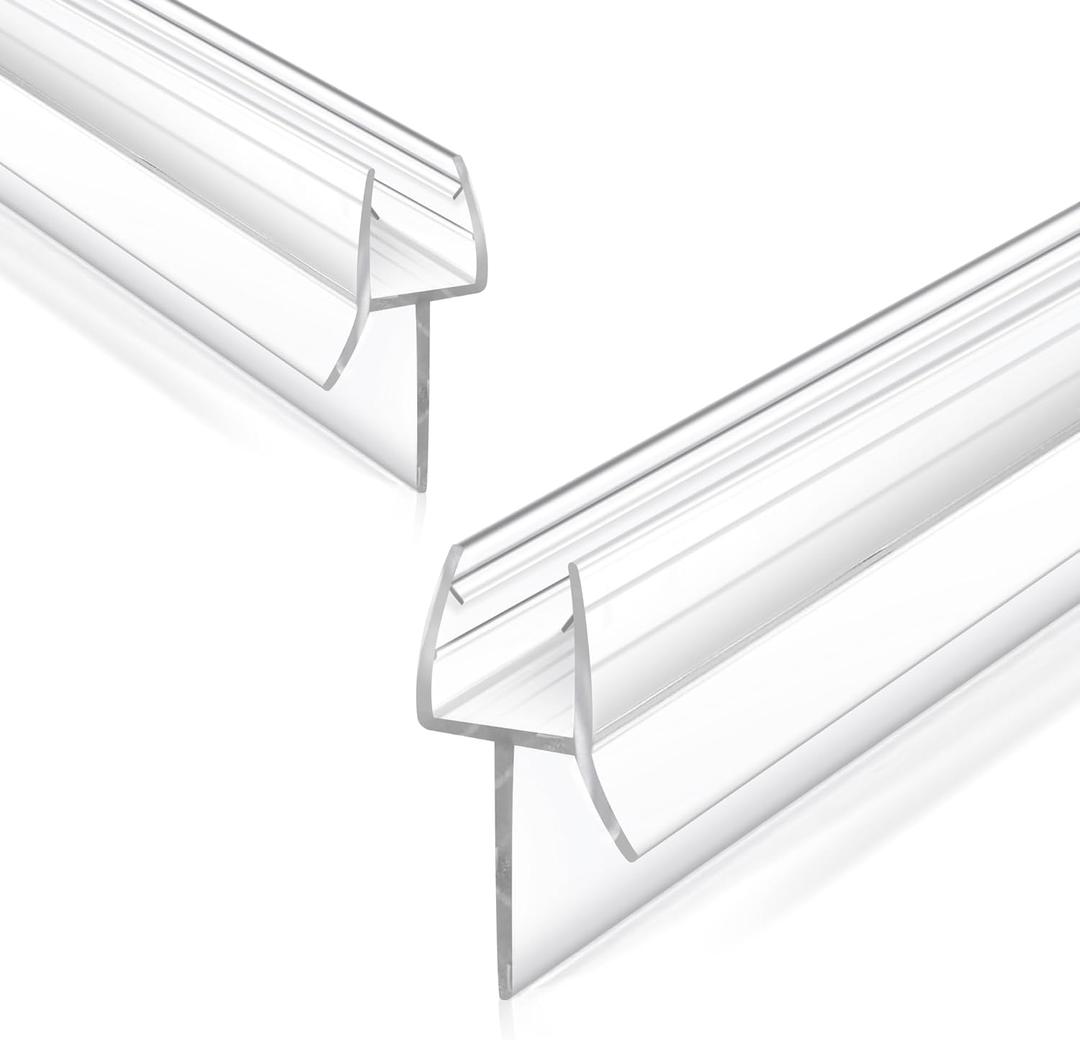Bathroom Framless Shower Glass Door Bottom Seal Strip, 2PCS 36 Inch Long PVC Clear Seal Strips for 1/4"(6MM) Glass Door, to Stop Water Leakage