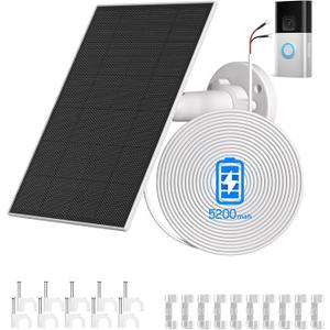 4W Solar Panel for Ring Doorbell Built-in 5200mAh Battery Compatible with Ring Video Doorbell 3, 3 Plus, 4 & Battery Doorbell Plus - IP66 Waterproof, 13.1ft Long Charging Cable