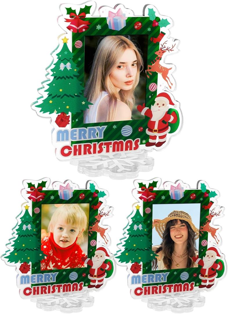 2x3 Small Christmas Acrylic Picture Frame for Tabletop, 3 Pack Compatible with Polaroid Fujifilm Instax Mini Film for Gifts Home Shop Corporate Holiday Decorations