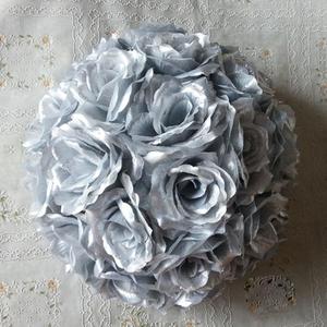 10 Pack 3 inch Artificial Rose Satin Pomander Kissing Balls for Home Wall Wedding Party Ceremony Decoration,Silver