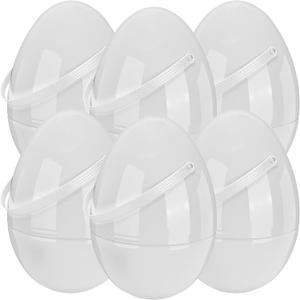 6 Pack 8 Inch/ 10 Inch Jumbo White Easter Eggs Fillable Giant Plastic Blank Easter Eggs Containers with Handle for DIY Craft Hunt Game Basket Stuffers Easter Party (White with Handle (10 Inch ))
