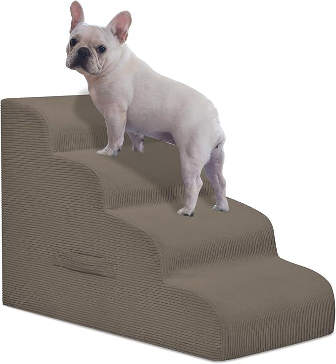 Mesa Lemon Dog Steps for Small Dogs, 4-Step Pet Ramp Stairs for High Beds and Sofa, Non-Slip Pet Stairs for Small Dogs and Cats, Removable and Easy to Clean Cover, Light Brown
