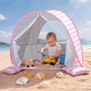 Pop Up Baby Beach Tent,UPF 50+ UV Sun Protection Portable Beach Tent for Baby Infant Toddler, Lightweight Sun Shelter with Ventilation Door Curtain,Outdoor Beach Travel Backyard, Pink, 54 x 35 x 26 inches