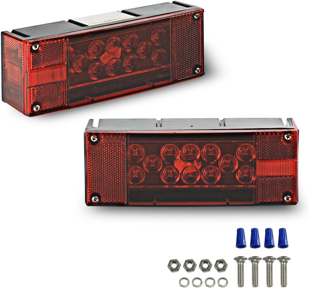 Wellmax 12V LED Trailer Lights, Submersible and Waterproof Low Profile Rectangular tail lights for RV, marine, boats, trailers