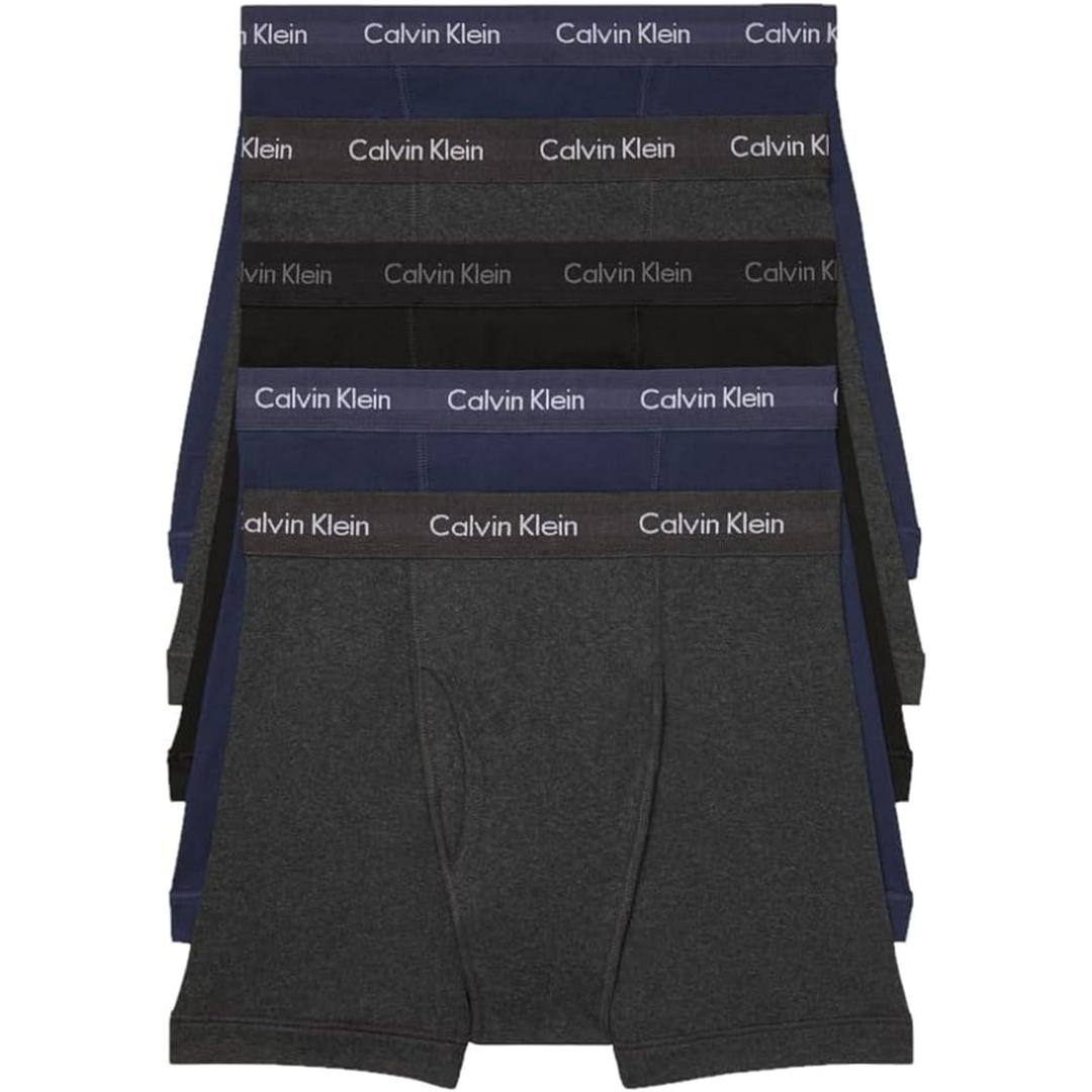 Calvin Klein Men's Cotton Stretch 5-Pack Boxer Brief, Color 1 Black, 2 Blue, 2 Gray, Size M