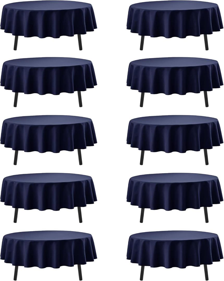 10-Pack Navy Blue Round Tablecloths, 70 Inches, Stain-Resistant Polyester for 3-4 Ft Round Tables - Washable Table Covers for Weddings, Banquets, Birthday Parties, Events