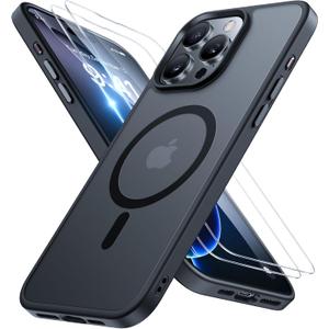 Miracase 2025 Upgraded Magnetic for iPhone 16 Pro Case [Compatible with MagSafe] [with 2X Screen Protector] Military-Grade Protection, Anti-Fingerprint, Slim Phone Case for 16 Pro 6.3 inch - Black