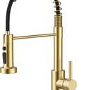 QFN Gold Kitchen Faucet with Pull Down Sprayer, Stainless Steel Commercial Single Handle Classic Spring Kitchen Sink Faucet with Deckplate Fit for 1 or 3 Hole for Farmhouse Rv Laundry Room