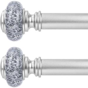 2 Pack Silver Curtain Rods for Windows 48 to 84 Inch, Decorative Vintage Crystal 1'' Diameter Curtain Rod with Silver Foil Finials, Adjustable Heavy Duty Easy Install Drapery Pole for Farmhouse