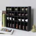 Black Shot Glass Display Case 18" x13" Solid Wood Wall Mounted Collection Cabinet 28 Slots Small Curio Cabinet Rack (No Door)