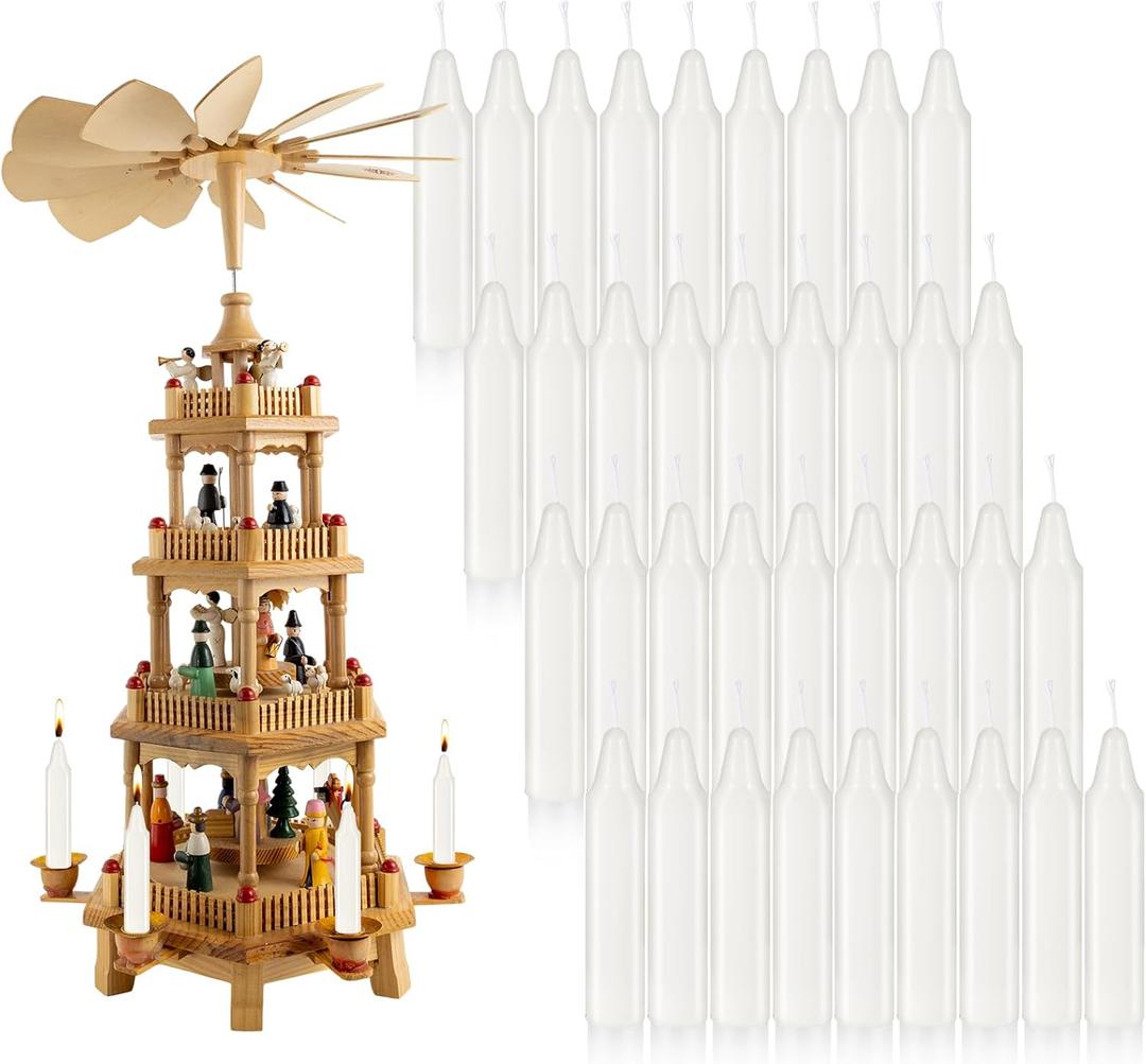 Nuanchu 36 Pcs Christmas Tree Candles for Pyramids 4 x 0.8 Inches Traditional Christmas Wax Candles for Xmas Tree Holiday Seasonal Celebration Decoration (White)