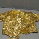 Perfashion Girls Metallic Shirts Shiny Tie Front Knot Crop Top with Arm Sleeves for Dancing Raves Festivals (10-11 Years, Gold-258)