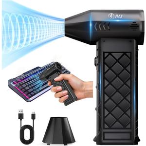 IVJ Compressed Air Duster, 130000RPM 4-Gear Adjustable Mini Electric Air Duster with Brushless Motor, Rechargeable Cordless Air Duster for Keyboard, Computer, House, Car, Replaces Compressed Air Can