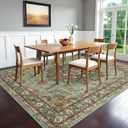 Dining Room Rugs for Under Table - Washable Green 6x8 Area Rug for Living Room Bedroom Soft Low Pile Non Slip Stain Resistant Carpet - Perfect for Homes with Pets & Kids (Green, 6x8)
