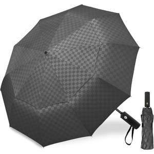 Satol 46/54/62 Inch Large Golf Umbrella, Windproof 10 Ribs Automatic Open/Close Oversize Double Canopy Vented Portable Folding Travel Umbrellas, UPF 50+ Sun & Rain Compact Umbrellas for Outdoor (Black Square Round Handle)