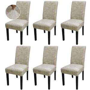 JQinHome Brown Chair Covers for Dining Room Set of 6, High Stretch Removable Washable Parsons Chair Slipcover for Home Party Hotel Wedding Ceremony (Linen Stripe Pattern, 6PCS)
