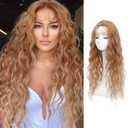 Molefi Curly Hair Topper 26inch Hair Topper for Women with Thinning Hair Cosplay Long Wavy Synthetic Wiglets Hairpieces for Adding Volume (Ombre Ginger strawberry Blonde)