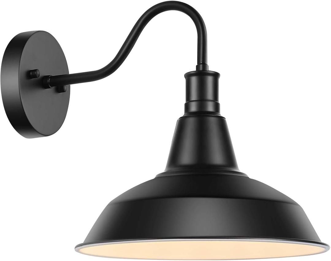 LOEHINLE Industrial Outdoor Gooseneck Wall Sconces, Vintage Wall Mount Light Exterior Wall Lighting Fixture Black Farmhouse Barn Light for Porch, Entryway, Garage