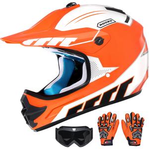 Youth Dirt Bike Helmet DOT Certified - Full Face Motorcycle Helmet for Off-Road, ATV, Street Riding, Includes Adjustable Goggles & Protective Gloves, L