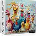 Chicken Puzzles for Adults 1000 Pieces, Funny Chicken Family Jigsaw Puzzles, Colorful Rooster Animal Puzzle as Home Decor