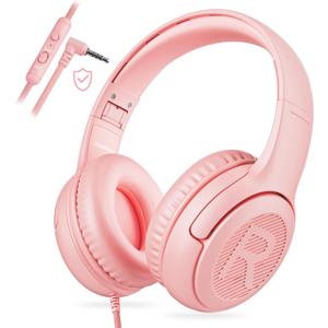 Kids Headphones with Microphone Foldable Stereo Tangle-Free 3.5mm Jack Wired Cord On-Ear Headset for Children/Teens/Boys/Girls/Smartphones/School/Kindle/Airplane Travel/Plane/Tablet (Pink)