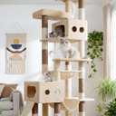 Globlazer Multi-Level Tall Cat Tower 83 inch Sturdy Extra Large Heavy Duty Cat Tree for Indoor Large Adult Cats Kittens with 2 Cat Condo, 8 Scratching Post, 2 Hammock, S83G, Beige
