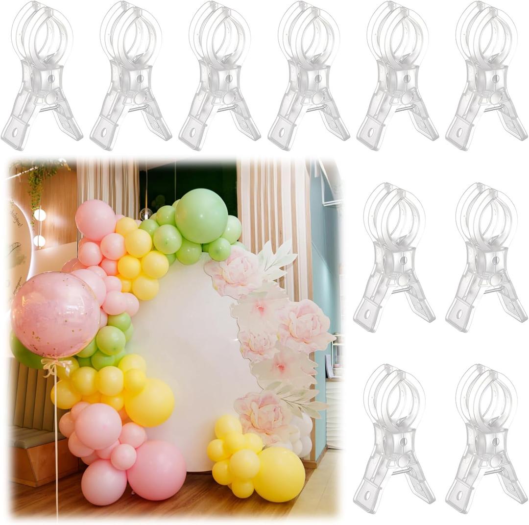 LemonRoad 10 Pack Large Balloon Arch Clips Plastic Transparent Backdrop Spring Clamps 3.5 Inch Heavy Duty Clip for Balloon Arch Kit Birthday Decoration Crafts Woodworking Photography Studios (Clear)