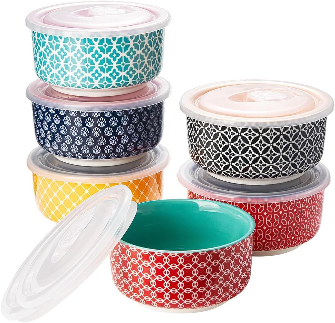 DOWAN Ramekins with Lids 4 oz Oven Safe for Creme Brulee Souffle, Ceramic Custard Cups for Baking, Small Bowls for Pudding Dip Ice Cream, Set of 6, Vibrant Colors