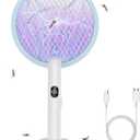 Nymrix Electric Fly Swatter Racket, 2 in 1 Mosquito Bug Zapper 4100V Handheld Mosquito Killer with 1800 mAh Rechargeable Battery, Purple Light and 3-Layer Safety Mesh for Indoor Outdoor Blue