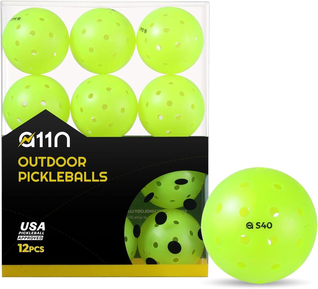 A11N S40 Outdoor Pickleball Balls- USA Pickleball Approved for Tournament Play, 3/6/12/50-Pack, Neon Green/Fuchsia/Tangerine