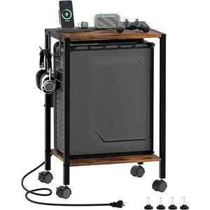 16.5" W Computer Tower Stand with Charging Station and USB Port, 2 Tier Mobile Floor PC Stand Fits Under Desk, Rolling Printer Stand with Hooks, CPU Holder Cart for Carpet, Home Office
