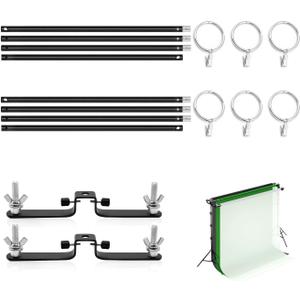 118" / 3m Background Folding Crossbar, Photography Lighting Muslin Backdrop Support Crossbar, 2 x 3m Crossbar, 2 x Mount,6 x Clip