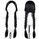 Wednesday Cosplay Wig Black Braid Hair with Heat Resistant Synthetic Fabric for Women Halloween Cosplay Party with cap