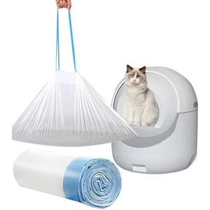 20 Count Cat Drawstring Litter Box Liners 26.6x16.7 inches 2Mils Super Thick for Self-Cleaning Litter Box Cat Litter Pan Trays (Blue Drawstring 20 count)