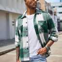 COOFANDY Men's Flannel Shirts Casual Button Down Plaid Shirt Jacket Long Sleeve Fleece Shacket with Pockets (Green)