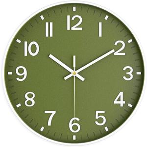 Modern Wall Clock, 10 Inch Digital Wall Clocks Battery Operated, Round Non Ticking Silent Analog Clock for Bedroom Living Room Kitchen Office Gym Classroom Decor, Olive Green