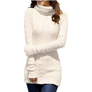 Women Polo Neck Long Slim Fitted Dress Bodycon Turtleneck Cable Knit Sweater S