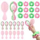 Qunclay 24 Pcs Witch Party Favors Pink and Green Mini Hair Brush and Scrunchies Set for Women Witch Music Movie BFF Green Castle Enchanted Wizard Princess Birthday Party Gift Decor