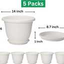 5 Packs 14 inch Flower Pots + Saucer, Planters for Indoor & Outdoor Plants with Drainage Holes | Plastic Flower Pots, Large Planter (White, 14 inch)