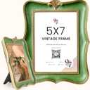 97 Decor Vintage Picture Frames 5x7 - Old Fashioned Ornate 5 X7 Scalloped Frame, Gold Green Antique Frame 5x7, Unique Photo Frames With Glass Front For Tabletop And Wall Hanging, Vintage Wall Decor