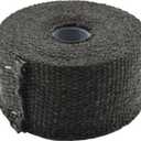 DOBTIM Fireproof Pipe Wrap Insulation 2" Wide X 16' Long, Fiberglass Heat Shield Tape Pipe Webbing for Stove Flue Protector with 2 Clamps, Black