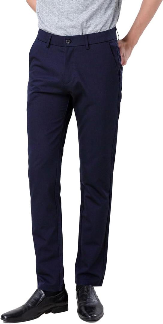 Plaid&Plain Mens Slim Fit Dress Pants Stretch Dress Pants (31W x 28L, Navy Blue)